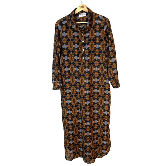 One Season Papy Abstract Print Split V Neck Midi Beach Dress Brown SZ XS - Picture 6 of 16